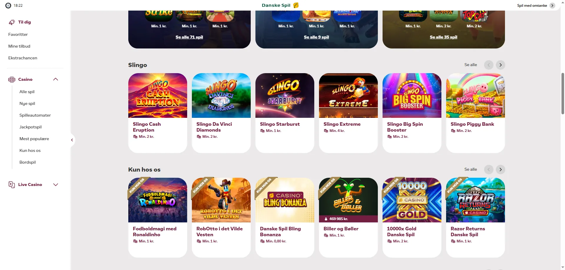 DanskeSpil Casino eksklusive danske spilleautomater som Olsen Banden og Pølsevognen