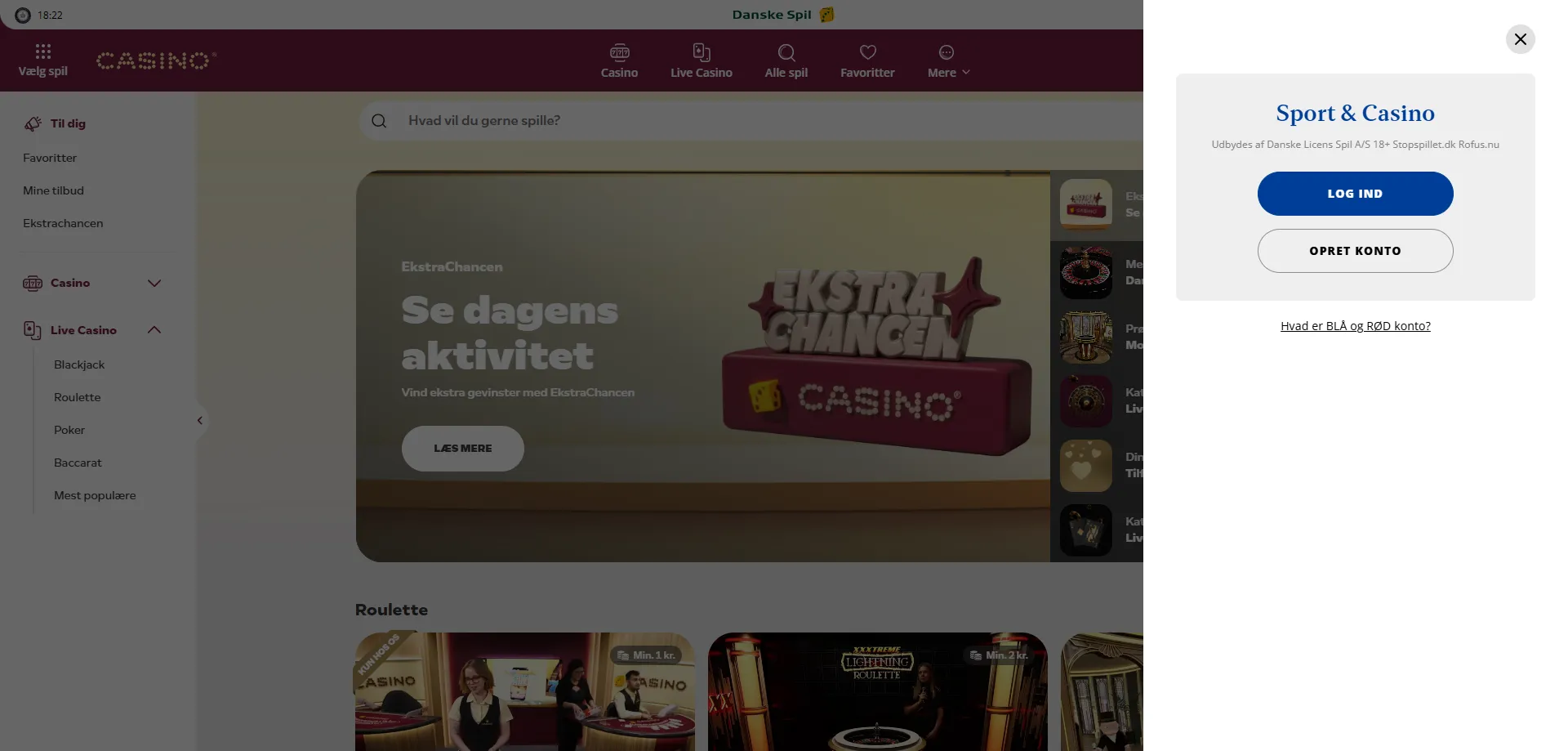 DanskeSpil Casino login side – log ind med MitID på din konto