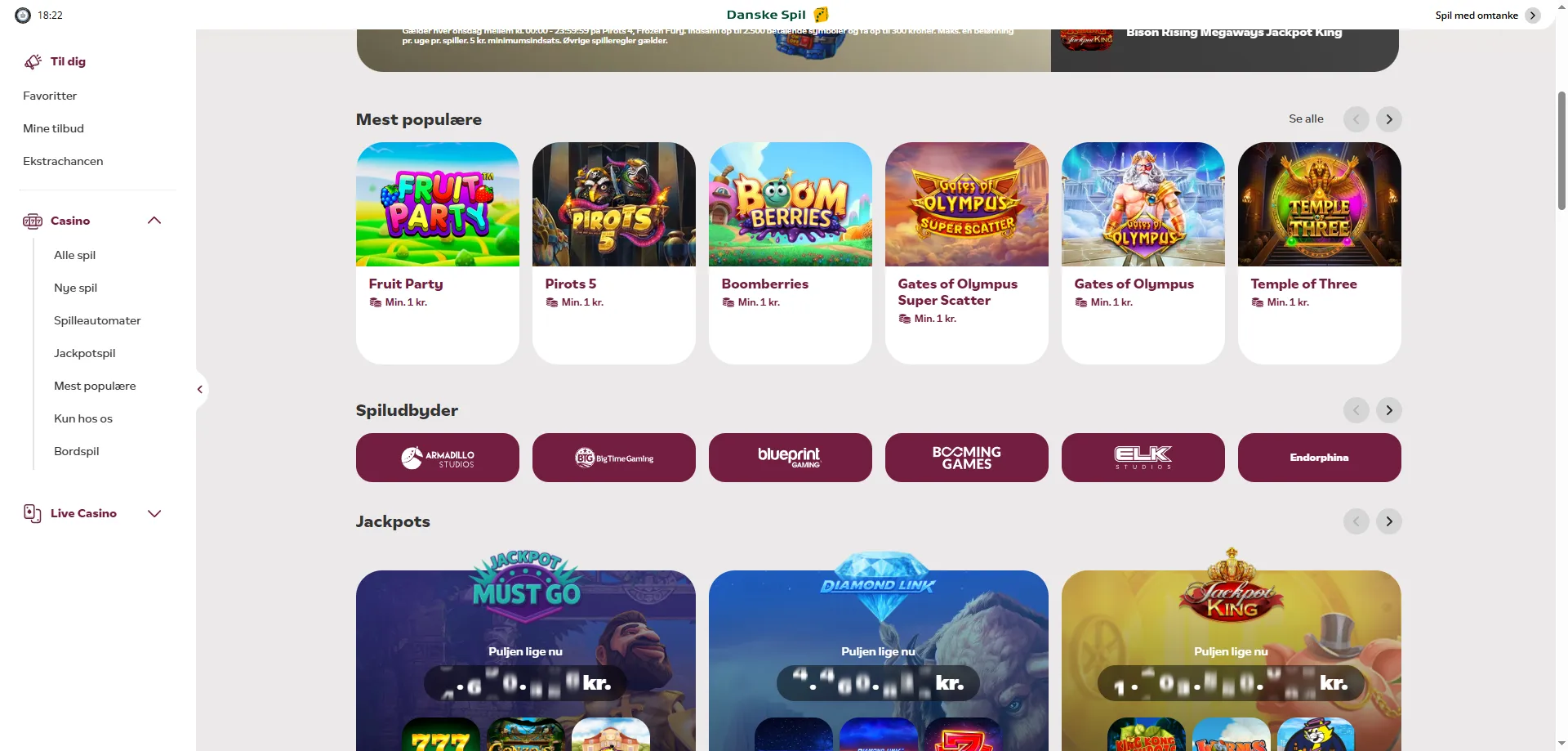 DanskeSpil Casino slots og live casino på mobiltelefon