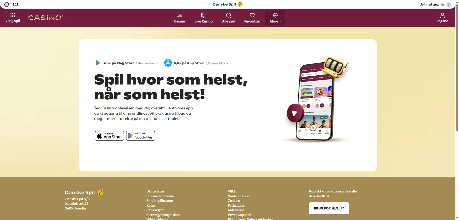 DanskeSpil Casino velkomstbonus op til 500 kr. og 25 kr. uden indskud